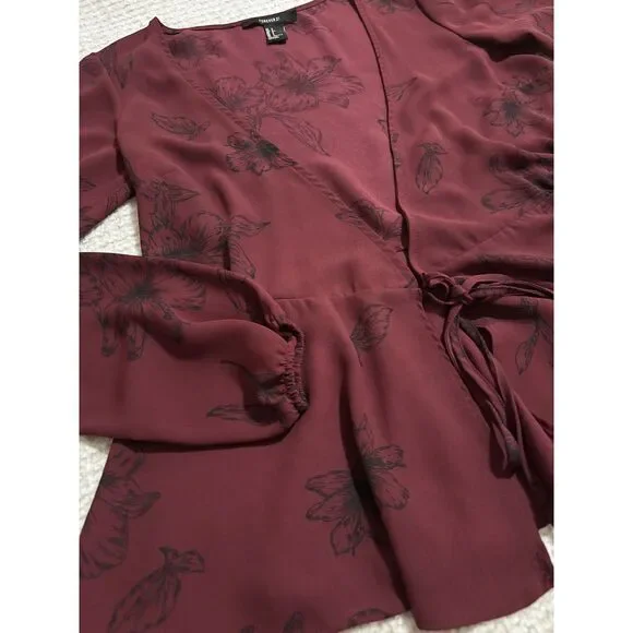 Forever 21 Wine Floral Tie Front Blouse S Fairy Grunge Romantic Witchy Aesthetic - Picture 10 of 10